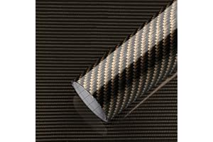 Newthinking Envoltura de fibra de carbono 2D negra y dorada, 300 x 30 cm, autoadhesiva, sin burbujas, película protectora interior impermeable para coches, motocicletas y portátiles