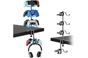 Bricok Aluminum Alloy Controller Holder 4 Layers Headphone Stand,Headset Holder & Desk Mounts for 12 Packs Controller，360 Degree Rotation Tier,Gaming Controller Stand for Xbox PS5 PS4 Switch(Black)