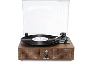 Udreamer Giradischi, Giradischi Vinile Vintage Bluetooth con 3 Velocità 33/45/78 RPM e 2 Altoparlanti Incorporati RCA USB Ingresso Aux Cuffie Auto-Stop Noce