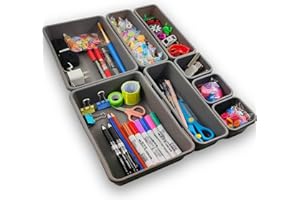 HUAHUANGHUI Organizer cassetti da scrivania,Set di 8 unità in plastica,Organizer Riordina-Cassetti Organizzatore Componibile,Multifunzionale Portaoggetti Organizer per Ufficio,Camera da letto,Bagno,Toletta