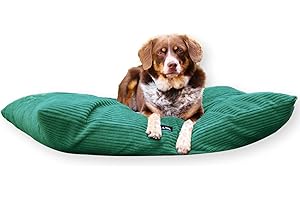 4L Textil ZOE Dog Cushion Fluffy Cord Dog Bed Large Dogs with Cover and Zip Cuddly Dog Cushion Washable (80 x 60 cm, Green (Stripes))