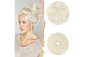 BARSDAR 2 PCS Chignon Postiche Cheveux, Faux Chignon Extensions Elastique Chouchou Postiche de Cheval pour Femmes Synthétique Épais Donut Updo Scrunchies Extension Postiches - Blond Platine