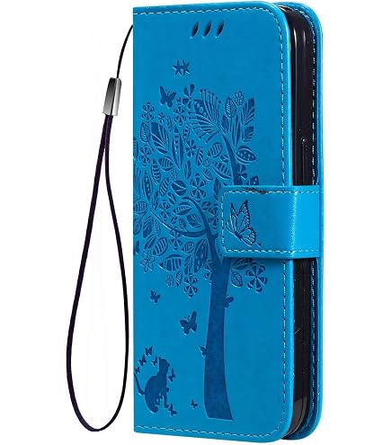 JIUNINE Cover Realme C21Y / C25Y – Custodia Libro Portafoglio In Pelle Con Farfalle 3D – Porta Carte, Magnete, Supporto – Blu