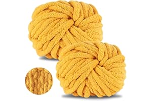 Ecowiaye 2 Pelotes Grosse Laine à Tricoter à la Main, 500g Pelote Laine Grosse Maille, Fil Chenille XXL 20mm Chunky Yarn pour Crochet, Plaids, Couvertures, Écharpes, Nid pour Animaux (Jaune Foncé)