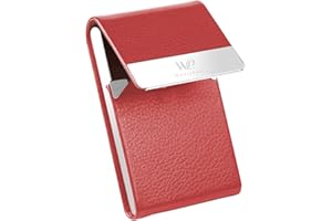 Waylipun Portatarjetas de Visita, Estuche de Metal de Cuero de PU, Portatarjetas de Visita de Bolsillo Delgado, Simple, Clásico y Portátil, Adecuado para Negocios, Viajes, Uso Diario (Rojo)