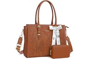 MOSISO Torba na laptopa dla kobiet, torba na ramię ze skóry PU, kompatybilna z MacBookiem, HP, Dell, Asus Notebook, przednia tłoczona torba na komputer retro hibiskus z jedwabnym szalikiem i