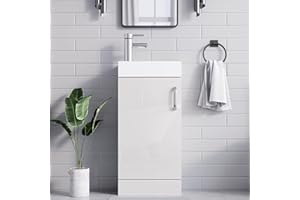 BELOFAY White 400mm Floor Standing Bathroom Vanity Unit With Basin - Lacquered Cloakroom Vanity Unit with 1 Tap Hole and Soft Close Hinges with WASTe (New York White)