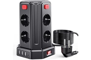 Sameriver Multiprise Electrique 5M, Multiprise avec 4 Ports USB(Max. 5V/3.4A) et 8 Prises Multiprise 4 Interrupteurs Indépendants, avec Rallonge Electrique la Maison et au Bureau