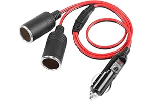 Car Cigarette Lighter Y Splitter Cable YACSEJAO 14AWG 2FT 12V/24V 1 to 2 Car Cigarette Lighter 2-Way Extension Cord