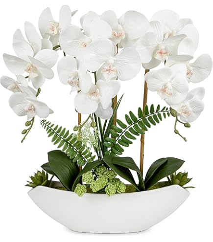 Amazon.de: Knstliche Orchidee | Knstliche Blumen | Orchidee in einem  silbernen Topf (White)