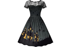 For G and PL Damen Halloween Spitzenkragen Kurzarm Cocktailkleid Party Kostüm Swing Dress S-XXL