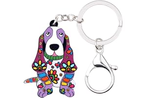 WEVENI JEWELRY WEVENI Porte-clés en alliage acrylique pour chien Basset Hound en émail Bijoux pour femmes filles sac voiture portefeuille
