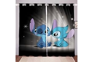 DDONVG Lilo & Stitch Verdunkelungsvorhänge, wasserdichte Stoffvorhänge Für Kinderzimmer, Stitch Anime Wohnzimmer Gardinen Sind Blickdicht Für Kinder Mädchen (10,183x160cm(BxH)/ 91.5x160cmx2)