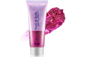 MOFAJANG Gel Glitter Per Il Corpo, Paillettes Fucsia Per Il Viso, Lozione Scintillante Olografica, Gel Per Viso E Corpo Per Occhi, Capelli, Unghie, Arte Fai-Da-Te, Ideale Per Il Trucco Da Festa, Cosplay(50ml)