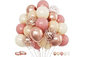 Funhot Retro Blush Pink Balloons Set, 60PCS Dusty Pink Birthday Balloons, 12Inch Chrome Rose Gold Balloons Beige Nude Latex Balloon for Girls Birthday Bridal Baby Shower Wedding Boho Party Decoration