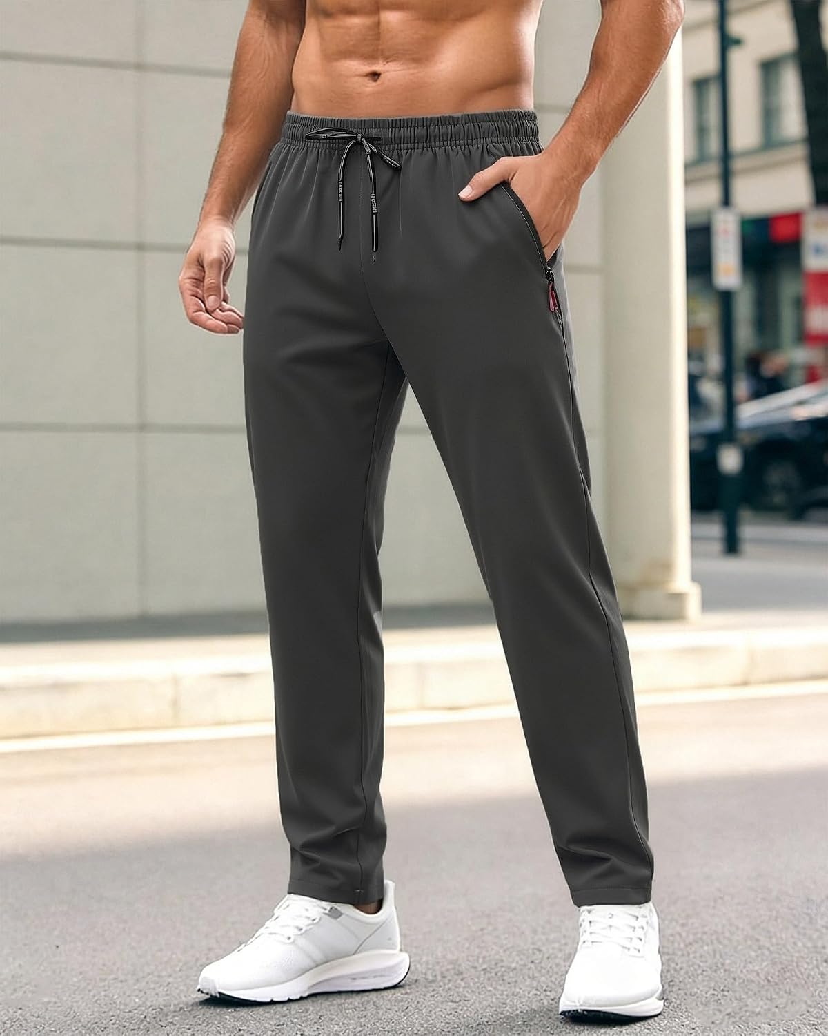 Pantalones deportivos para hombre, elásticos, para entrenamiento, correr, ligeros, transpirables, con bolsillos con cremallera