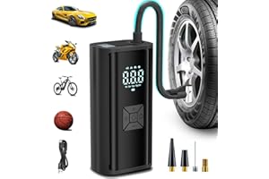 COCCKO Compresor Aire Portátil 35L/Min, Inflador Eléctrico Rápido para Coche, Moto, Bicicleta y Balones, Batería Recargable 1500mAh x3, Manómetro Digital LCD, Apagado Automático, USB Carga