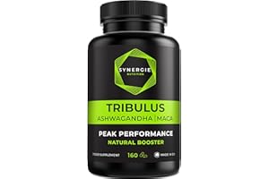 Tribulus Terrestris - Extrait de fruit avec 90% de saponines, Ashwagandha 10:1, Maca noire 10:1, Zinc, Sélénium, Calcium & Vitamine D – 160 gélules – Complément alimentaire de Synergie Nutrition