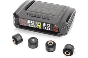 Avutrel TPMS Sistema Monitoreo Presión Neumáticos, Carga Solar/USB, Alertas Cabina/Temperatura, Compatible Autocaravana/Berlina/SUV/MPV/Remolque (4 Sensores, 72 PSI/5 Bar)