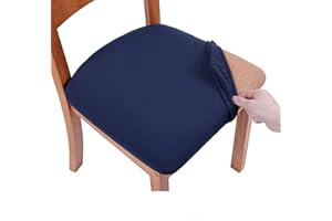 smiry Stretch Chair Seat Covers for Dining Room, Navy Blue Set of 4 Jacquard Dining Chair Seat Protectors Chair Slipcovers