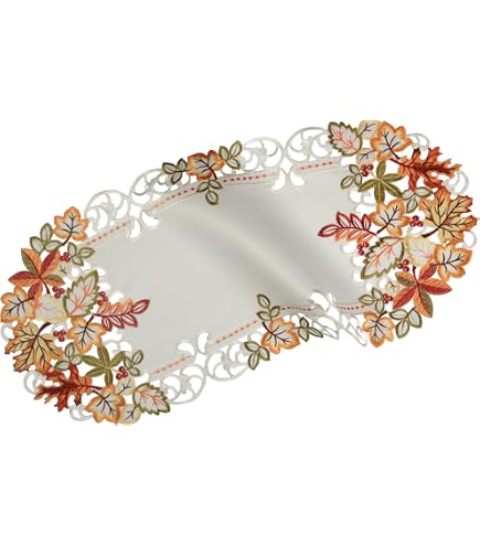 Quinnyshop Chemin de table ovale avec broderie ajourée