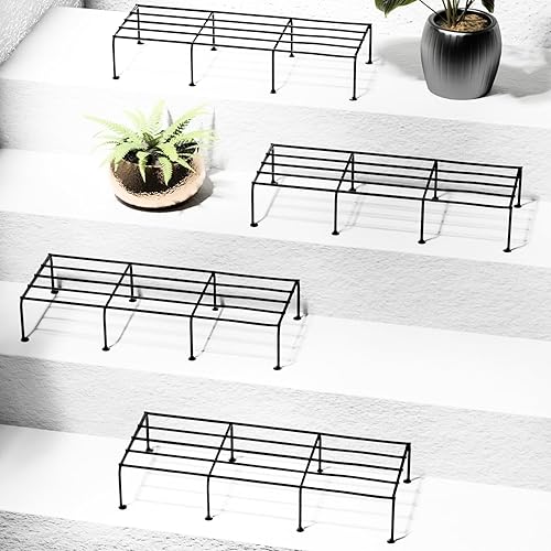 TrustBasket Bold Plant Stand | 24 Inch, Set of 4 | Durable 9 Layer Coating Anti-Rust Metal | 80 KG Capacity | Plant Stands for Outdoor Balcony & Indoor Living Room | Pot Stands for Plants in Balcony | Black
