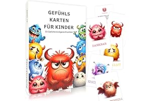 OIZEMORI Gefühlskarten für Kinder – pädagogisch wertvoll, mit 33 Gefühlsmonster-Karten und Erklärungstexten, für Kindergarten & Grundschule, zur Förderung der sozial-emotionalen Entwicklung