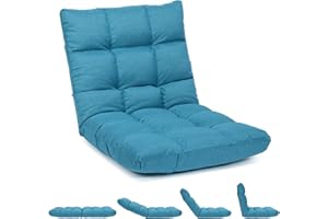 LIFEZEAL Bodenstuhl gepolstert, Bodensessel Bodensofa mit Verstellbarer Rückenlehne, Meditationsstuhl aus Korallenvlies, Floor Chair für Meditation & Lesen (Blau)