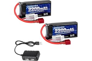 URGENEX Batterie Lipo 2200 mAh 7,4 V avec fiche T 50C avec chargeur 1to2