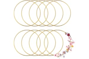 Pilikoll 10 Pcs 20cm Large Hoops Steel Macrame Rings Gold Metal Craft Rings Floral Wreath Hoops Big Round Hoops Gold Metal Craft Rings Wreath Macrame for Dream Catcher, Wedding Party Decoration
