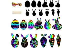 LOVEXIU Ostern Kratzbilder 36 Stück,Ostereier Kratzbilder,Regenbogen Kratzpapier, Bemalen Kratzbilder,Ostern Kaninchen Eier Anhänger Dekoration,Kratzbilder Ostern Für Kinder,Ostern Deko Kinder Geschenk