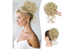 Sofeiyan Chignon Postiche Cheveux Bouclé Extensions de Cheveux Ondulés Synthétiques Updo avec Tendrillons Postiches Blond cendré clair Chignon Elastique Donut Chouchous pour Femmes