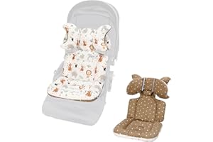 LAT LEE AND TOWN LAT Colchoneta Silla Paseo Universal, Reversible Funda Silla Paseo Universal, Algodón Funda Carro Bebe Universal con Reposacabezas Extraíble para Cochecitos (Animales)