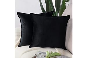 Madizz Pack of 2 Super Soft Velvet Decorative Cushion Covers with Fringe Luxury Style Cushion Case Pillow Shell for Sofa Bedroom Square Black 16x16 inch, 40x40 cm