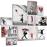 Giallobus - Set 10 Quadri Multi Pannello - Banksy - Banksy 1 - Legno MDF - | 2 x 42x29,7cm | 4 x 29,7x21cm | 4 x 21x14,85cm |