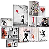 Giallobus - Banksy 10 Piece Multi-Panel Picture Collection 1 - MDF Wood - 10 Boards | 2 x 42 x 29.7 cm | 4 x 29.7 x 21 cm | 4