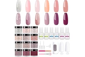 Lofuanna 24Pcs Dip Powder Nail Kit-12 Colors Nude Pink Purple Glitter Dipping Powder Starter Kit with Base Top Coat Activator,No UV/LED Needed,All-in-One DIY French Nail Art Manicure Set for Beginners