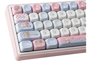 ‎HYEKIC PBT Keycaps 135 Keys MOA Profile Cute Keycaps Dye-Sublimation Alice Bunny Keycap Custom Keycap Set for Cherry Gateron MX Swithes Mechanical Keyboards