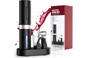 BALITTA Elektrischer Korkenzieher wiederaufladbar mit Ladesockel, elektrisch Flaschenöffner Weinflaschenöffner Set 6 in 1 Geschenkbox mit 2 in 1 Weinausgießer, Vakuumstopper, Folienschneider und USB-Ladekabel
