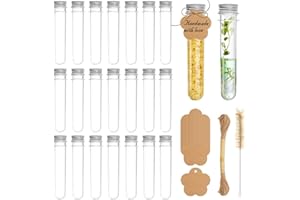 GUICHANGKAI Transparent Reagenzgläser,20Pcs Reagenzglas mit Schraubverschluss,45ml Reagenzgläser kunststoff mit 20Pcs Kraftpapieranhänger,10m Hanfseil,Reinigungsbürsten für Blumen, HJochzeitsmandeln