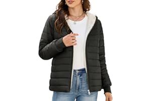 CMTOP Manteau Femme Hiver Polaire Chaud Courte Veste Matelassée, Légère Élégante Doudoune Résistant à l'eau Parka Rembourrée Manteaux en Peluche Blouson avec Capuche et Poches