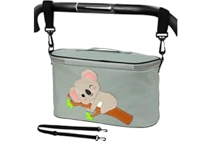 Funsland Organisateur de Poussette, Sac de Rangement Universel pour Poussette avec 2 Porte-Gobelets Porte-Bouteilles Isolés, Poche Grande Capacité pour Téléphone et pour Bébé Accessoire