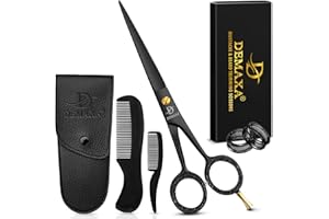 DEMAXA Ciseaux professionnels à moustache de 12,7 cm avec 1 peigne à moustache, 1 peigne à barbe et une pochette souple – Ciseaux de toilettage parfaits pour tous les poils du visage – Ciseaux de