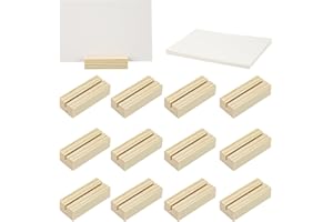 MAOQYE 12Pcs Wooden Place Card Holders with 12pcs white cards, Wood Photo Picture Card Holders for Weddings Banquets and Parties, Table Number Holder Stands, Wood Menu Holder for Restaurants