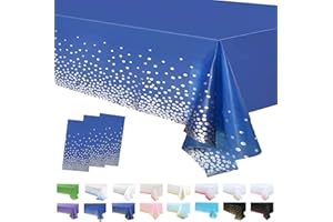POPOYU 3Pack Dark Blue and Silver Dot Table Cloth Party Disposable Tablecloths,137x274cm Confetti Table Covers Rectangle Plastic Tablecloth Party for Picnic,Baby Shower,Wedding,Birthday,Christmas Table Decor