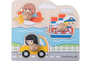 EverEarth - Vehículo, puzzle de madera con botón de agarre (EE33734) , color/modelo surtido