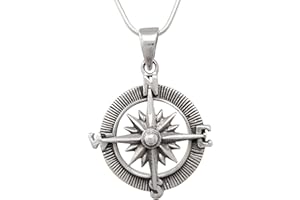 Treasure Bay Men's Compass Silver Pendant Necklace | Compass 925 Silver Pendant Necklace on Chain for Men and Women, Seamen Pendant