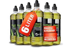 ‎FLAMMTAL flammtal - Bioethanol Brenngel [6x1 Liter] - Rußfreie Brennpaste für Indoor & Outdoor - Nachhaltiges Bio Ethanol Kamingel für perfektes Flammenbild - Mit Dosieröffnung und hoher Wärmeabgabe