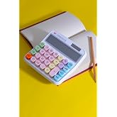 حاسبة TWOTECH بتصميم واسع وملون (تعمل بالطاقة الشمسية) - BL21255 (أبيض)