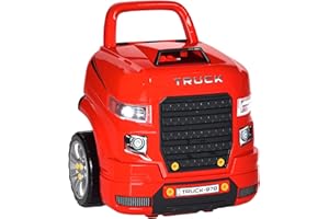 HOMCOM Camion mécano 2 en 1 - Jouet Bricolage Enfant - Établi Enfant - Jeu d'imitation mécanicien - Nombreux Accessoires Total de 61 pièces - Effets sonores et Lumineux - PP ABS Rouge